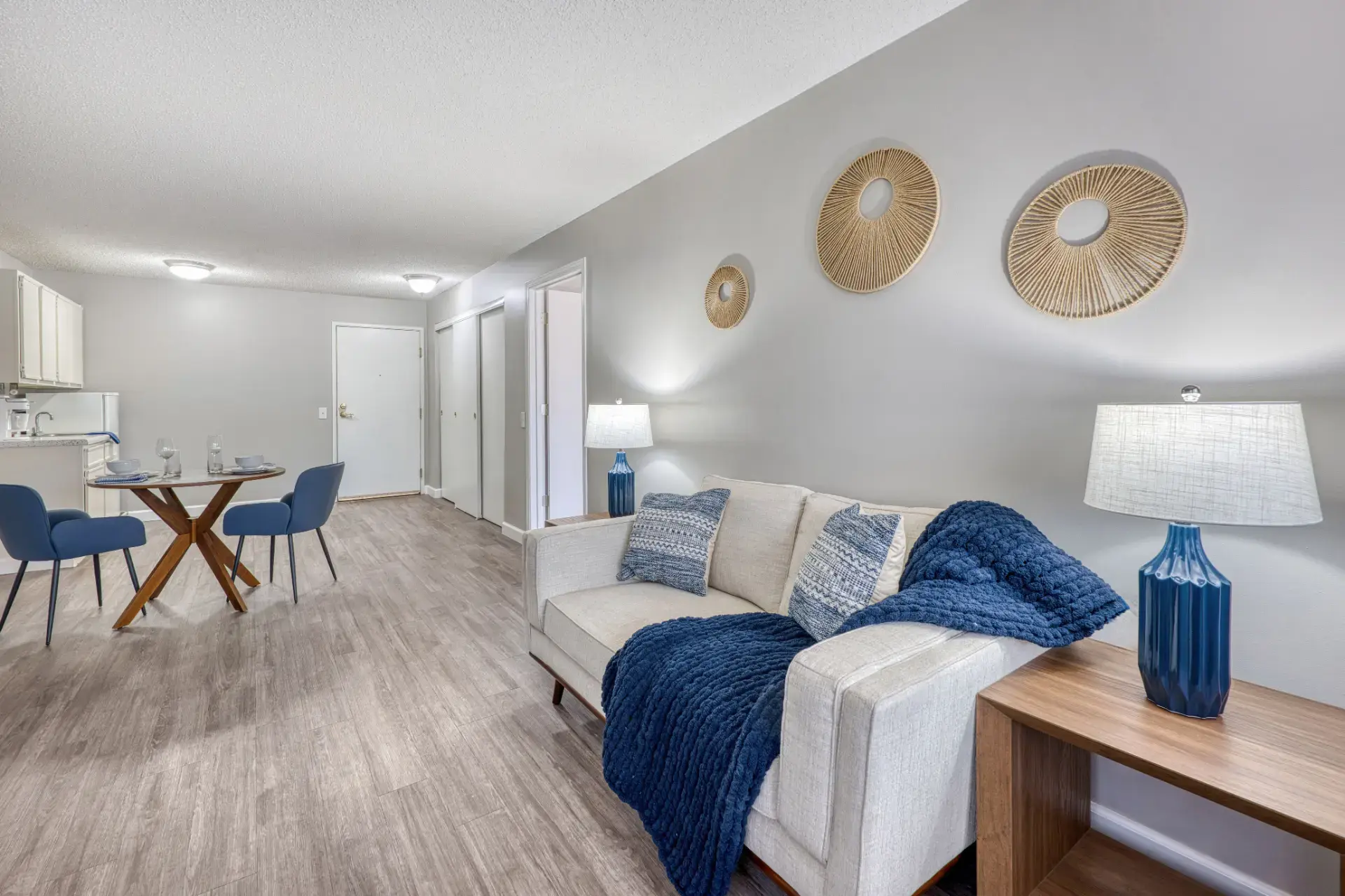Fully furnished living and dining room space.