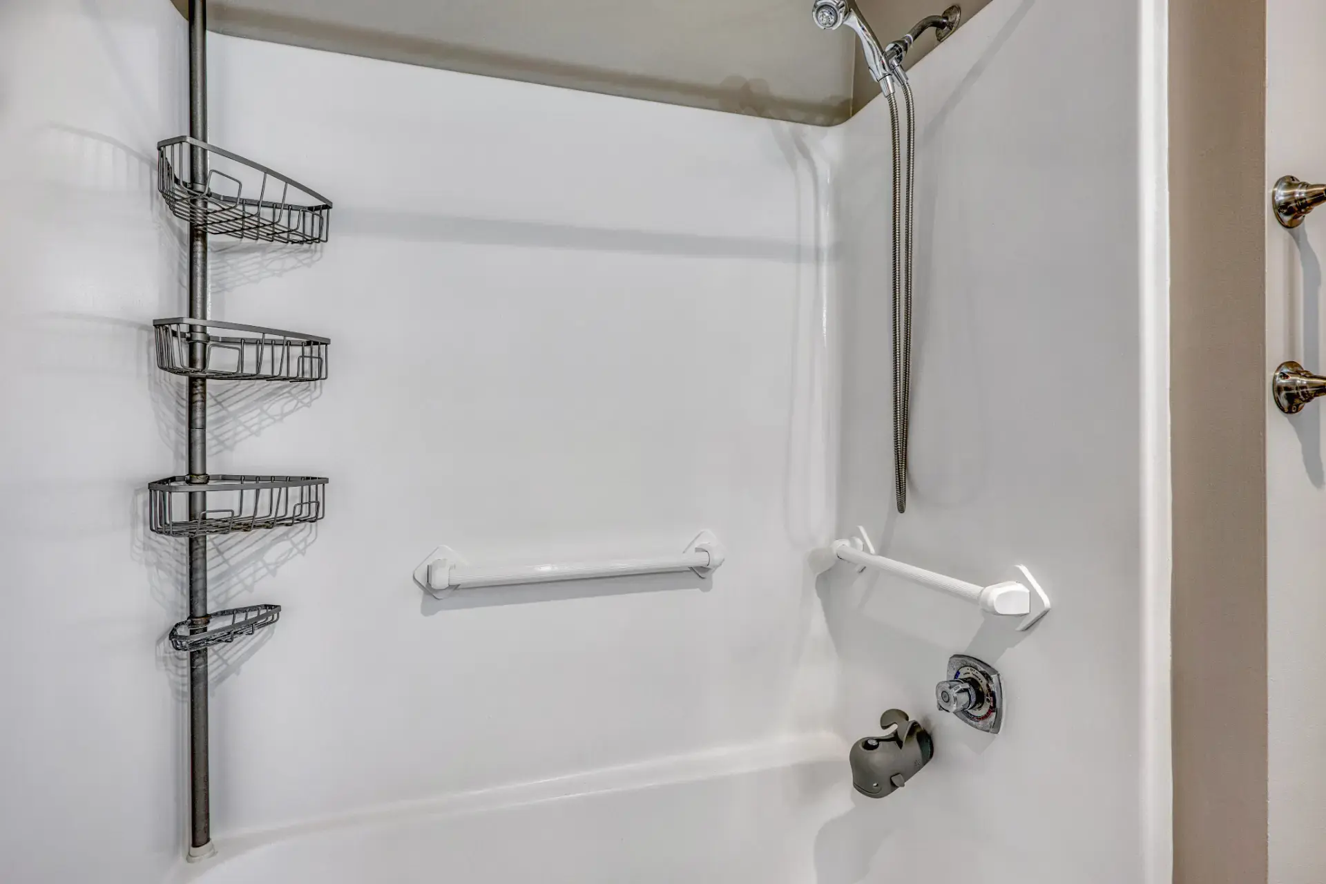 Shower with rack.